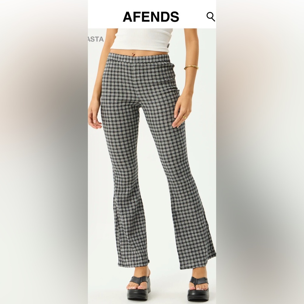 AFENDS Womens Asta - Seersucker Flare Pant - Steel Check